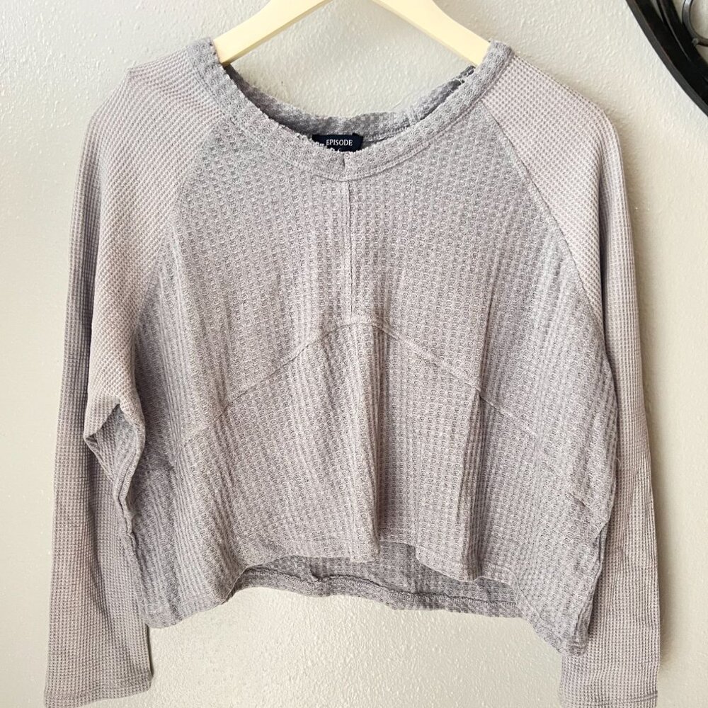 Episode Womens Gray Waffle Knit Long Sleeve Crop Top‎ Size S